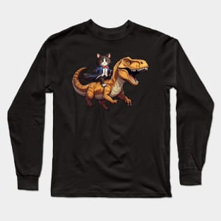 Tuxedo Cat on a Dino Long Sleeve T-Shirt